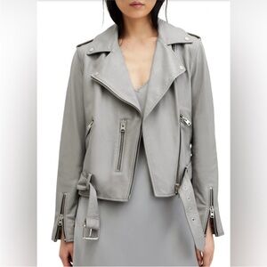 All Saints Light Gray Leather Jacket